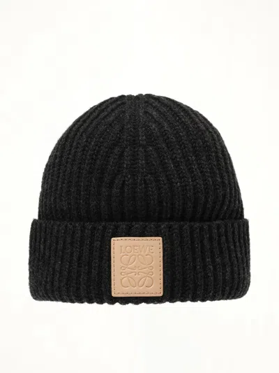 Loewe Leather Patch Beanie In Black