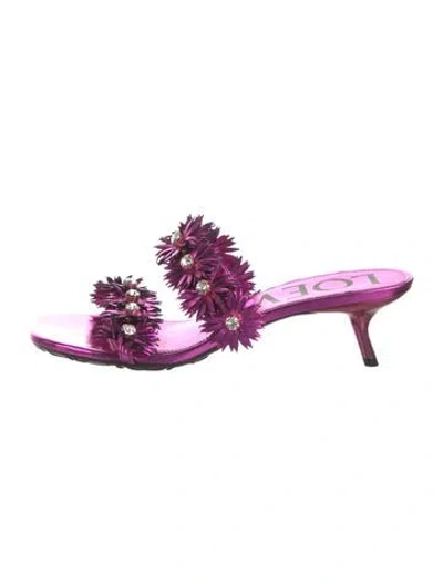 Pre-owned Loewe Leather Patterned Slides In Purple