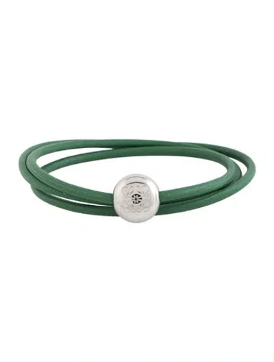 Pre-owned Loewe Leather Pebble Bangle Bracelet, 7.5" In Green