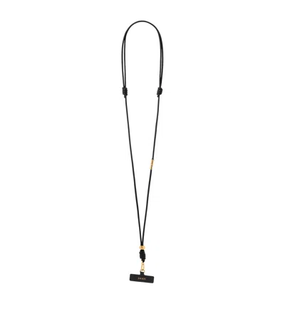 Loewe Leather Pebble Phone Strap In Black
