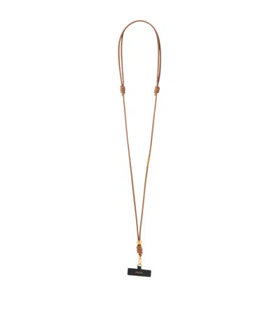 Loewe Leather Pebble Phone Strap In Brown