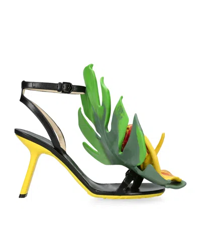 Loewe Petal Monstera Leather Sandals In Black