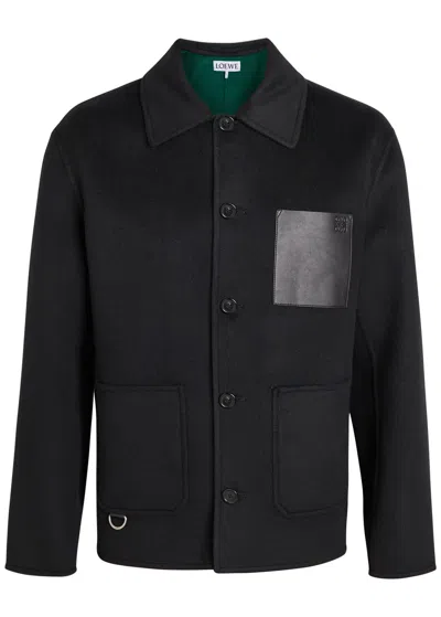 Loewe Leather Pocket Wool And Cashmere-blend Jacket In Black