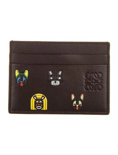 Pre-owned Loewe Leather Printed Card Holder In Brown