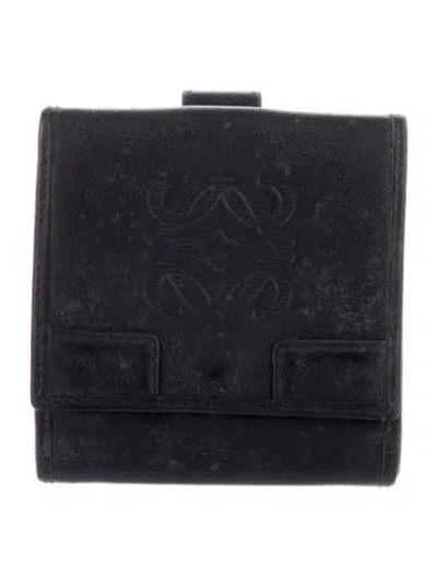 Pre-owned Loewe Leather Printed Compact Wallet In Black