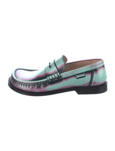 Pre-owned Loewe Leather Printed Loafers In Green