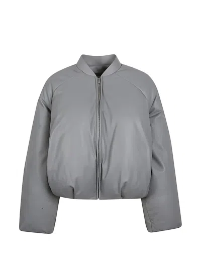 Loewe Women Leather Padded Bomber Jacket In Gray