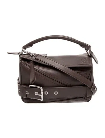 Pre-owned Loewe Leather Puzzle Biker Small 2025 In Brown