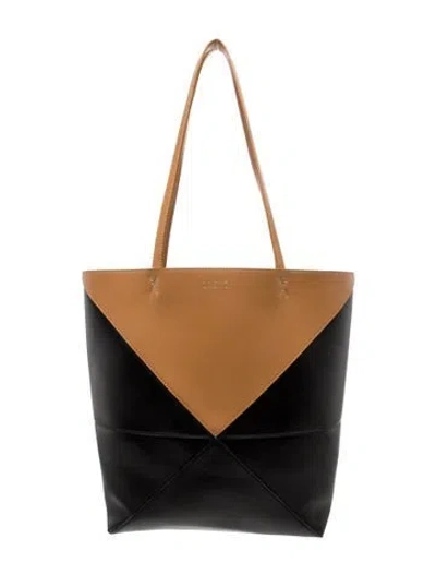 Pre-owned Loewe Leather Puzzle Fold Tote Medium 2023 In Black