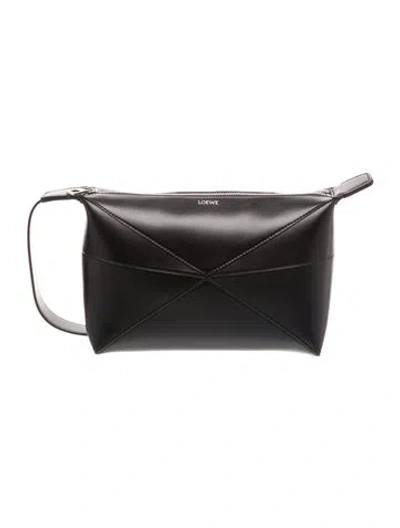 Pre-owned Loewe Leather Puzzle Fold Wash 2024 In Black