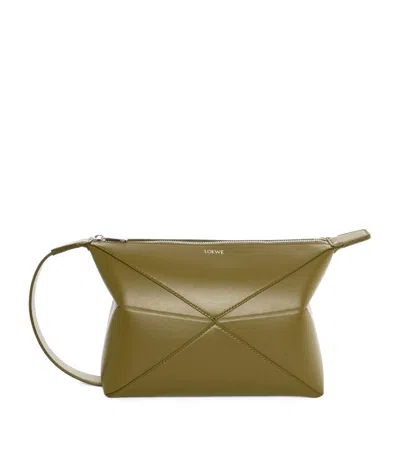 Loewe Leather Puzzle Fold Wash Bag In Green