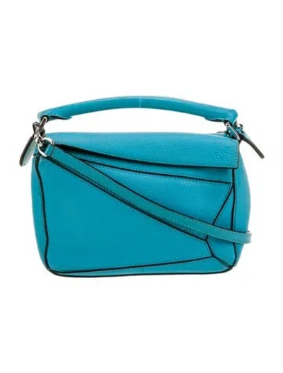 Pre-owned Loewe Leather Puzzle Mini In Blue