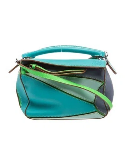Pre-owned Loewe Leather Puzzle Mini In Green