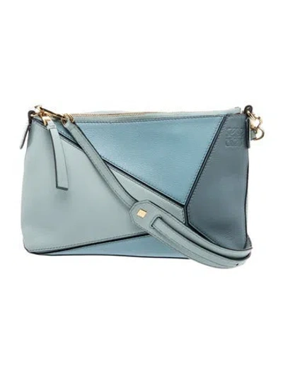 Pre-owned Loewe Leather Puzzle Pochette Mini In Blue