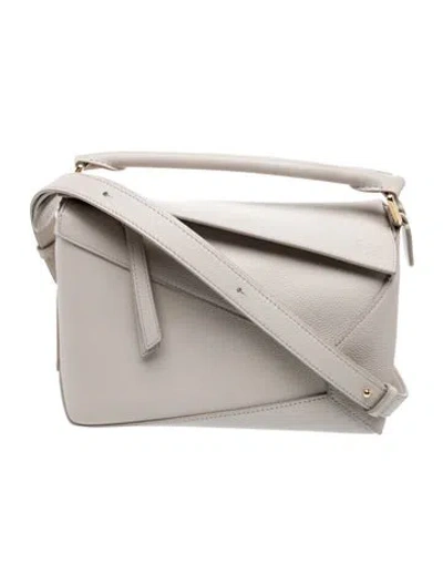 Pre-owned Loewe Leather Puzzle Small 2025 In Neutral