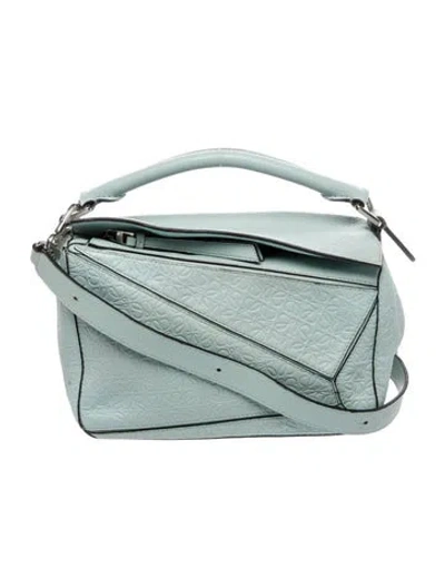 Pre-owned Loewe Leather Puzzle Small In Blue