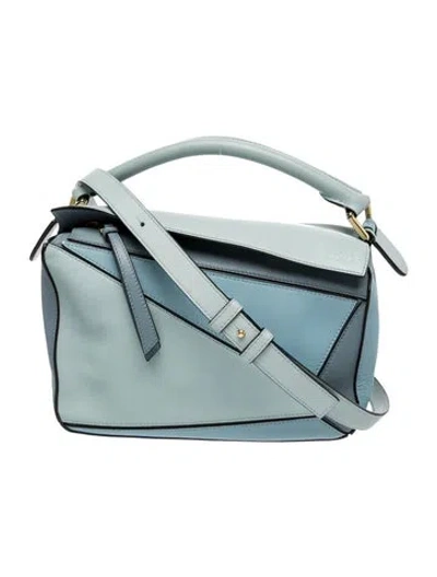Pre-owned Loewe Leather Puzzle Small In Blue