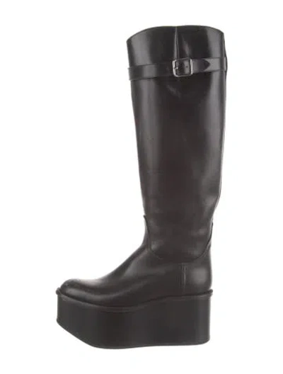 Pre-owned Loewe Leather Riding Boots In Black