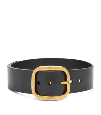 Loewe Leather Rounded-rectangle Belt In 8654 Black Vintage Brass