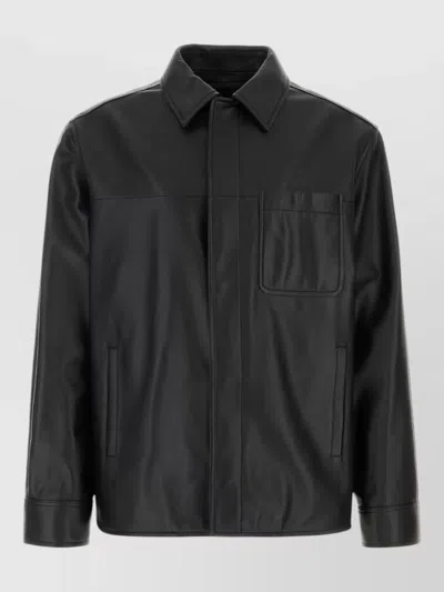 Loewe Leather Shirt Collared Design Front Pocket In Black