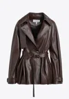 Loewe Leather Short Coat With Belt In Brown