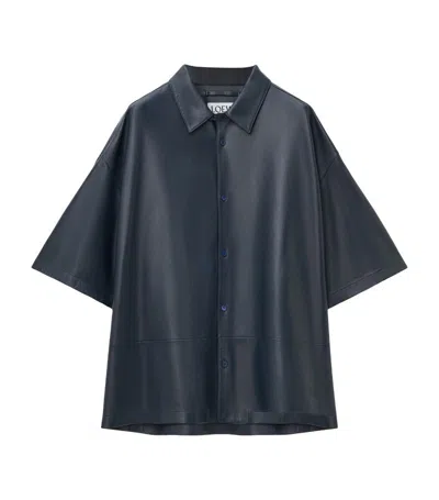 Loewe Leather Short-sleeve Shirt In Blue