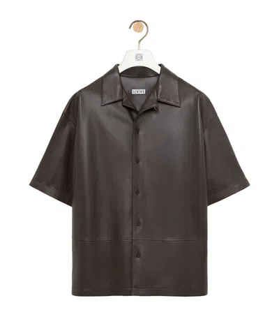 Loewe Leather Short-sleeve Shirt In Brown