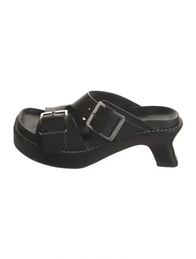 Pre-owned Loewe Leather Slides In Black
