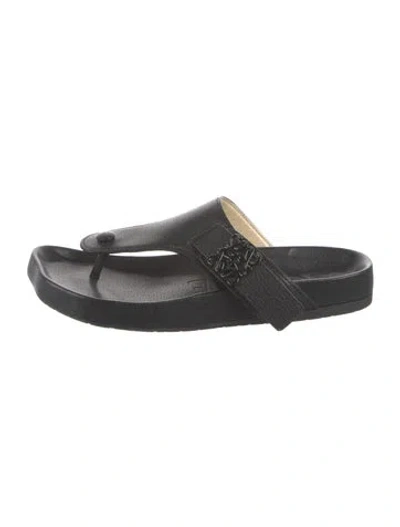Pre-owned Loewe Leather Slides In Black