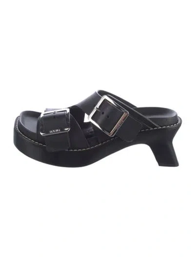 Pre-owned Loewe Leather Slides In Black