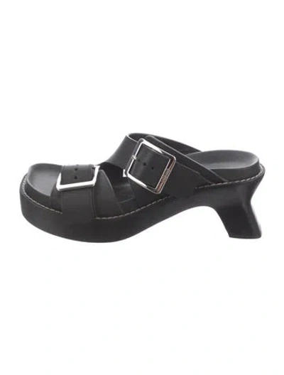 Pre-owned Loewe Leather Slides In Black