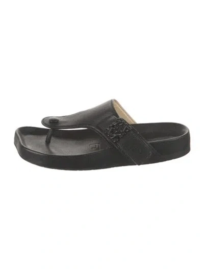 Pre-owned Loewe Leather Slides In Black