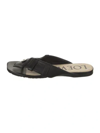 Pre-owned Loewe Leather Slides In Black