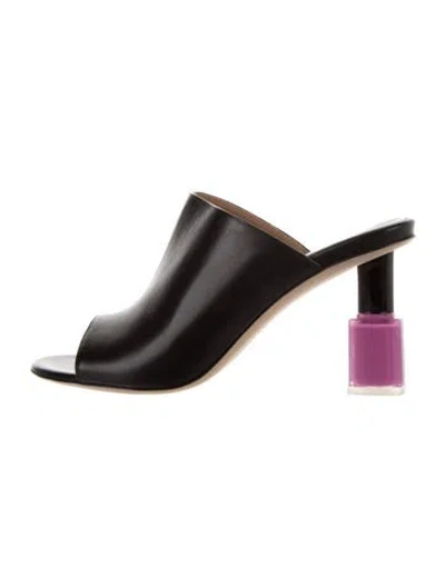 Pre-owned Loewe Leather Slides In Black