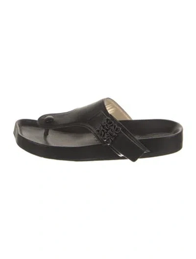 Pre-owned Loewe Leather Slides In Black
