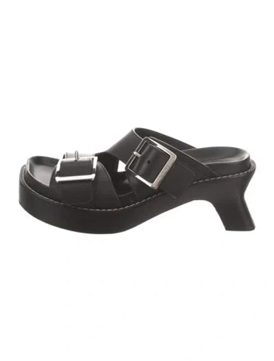 Pre-owned Loewe Leather Slides In Black