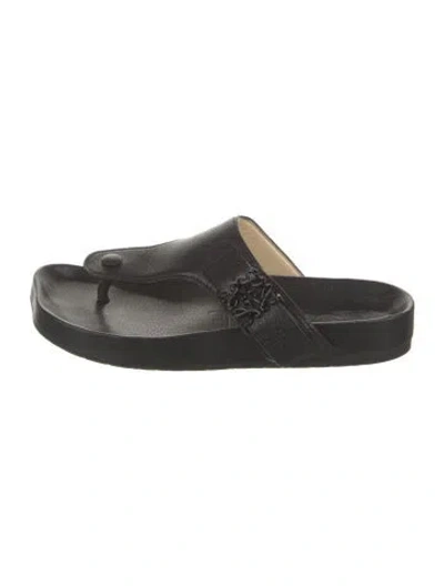 Pre-owned Loewe Leather Slides In Black