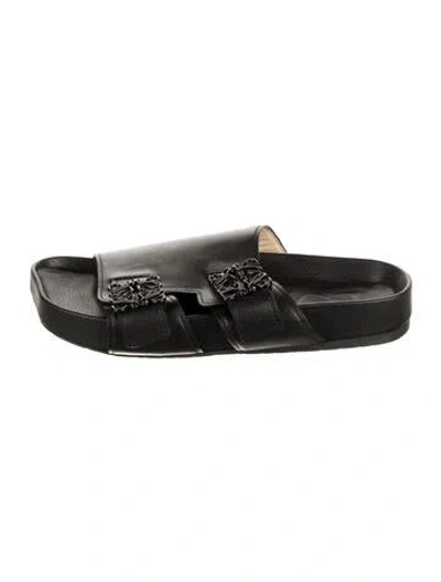 Pre-owned Loewe Leather Slides In Black