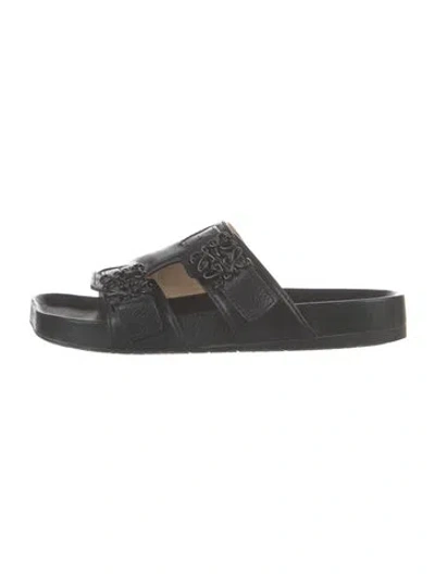 Pre-owned Loewe Leather Slides In Black