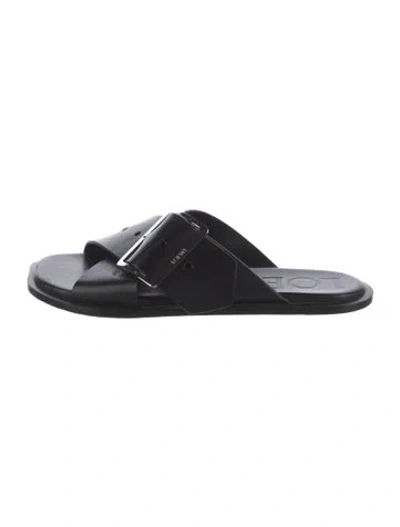 Pre-owned Loewe Leather Slides In Black