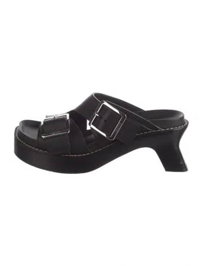 Pre-owned Loewe Leather Slides In Black