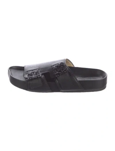 Pre-owned Loewe Leather Slides In Black
