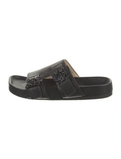 Pre-owned Loewe Leather Slides In Black
