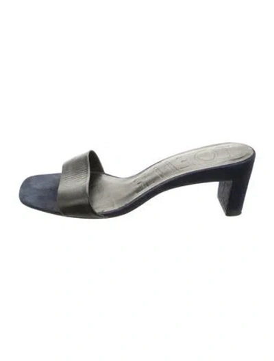 Pre-owned Loewe Leather Slides In Blue
