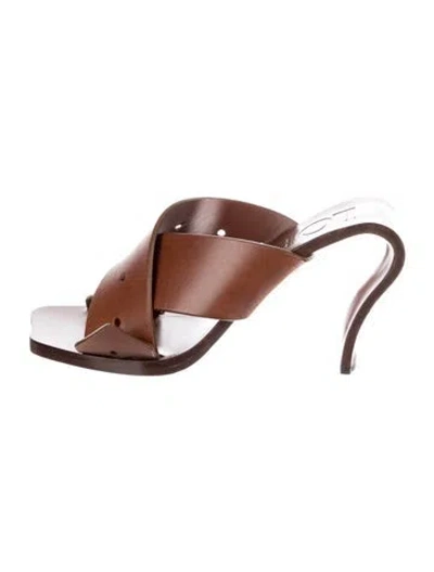 Pre-owned Loewe Leather Slides In Brown