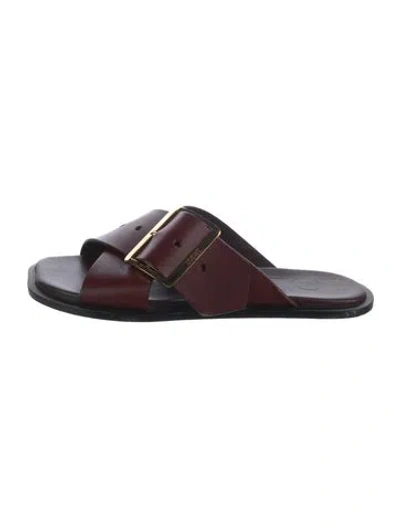 Pre-owned Loewe Leather Slides In Burgundy