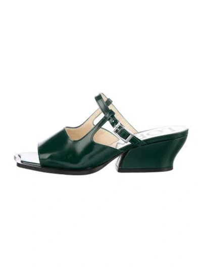 Pre-owned Loewe Leather Slides In Green