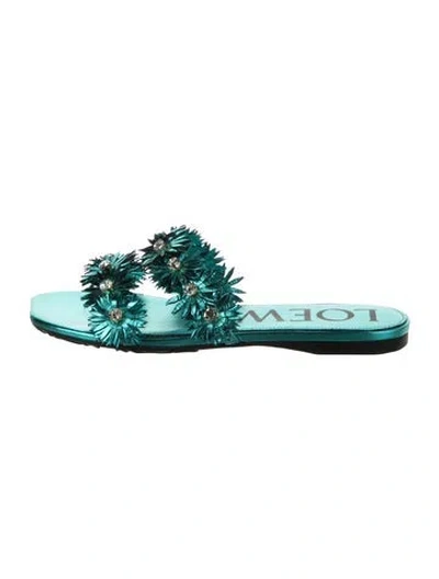 Pre-owned Loewe Leather Slides In Green