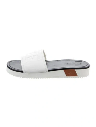 Pre-owned Loewe Leather Slides In Silver