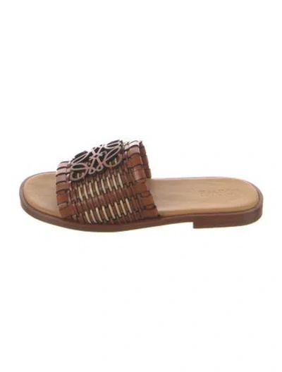 Pre-owned Loewe Leather Slides W/ Tags In Brown